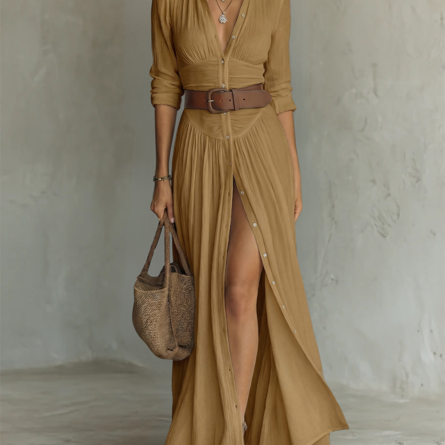 Suzanne | Maksikleid sa rever kragnom