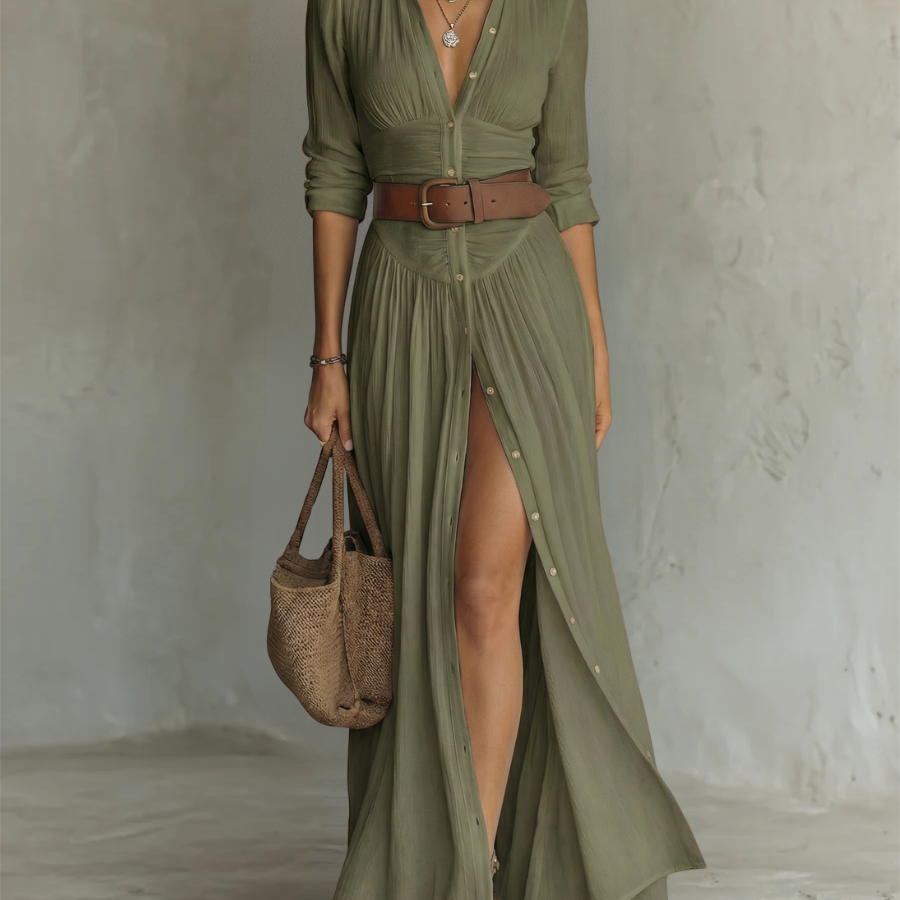 Suzanne | Maksikleid sa rever kragnom