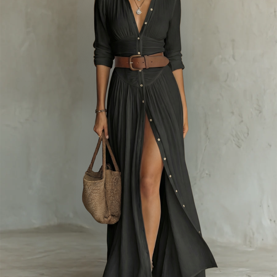 Suzanne | Maksikleid sa rever kragnom