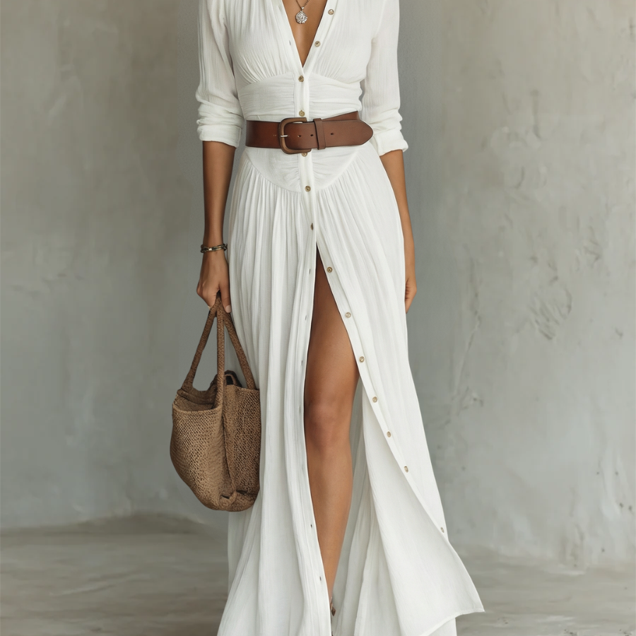 Suzanne | Maksikleid sa rever kragnom